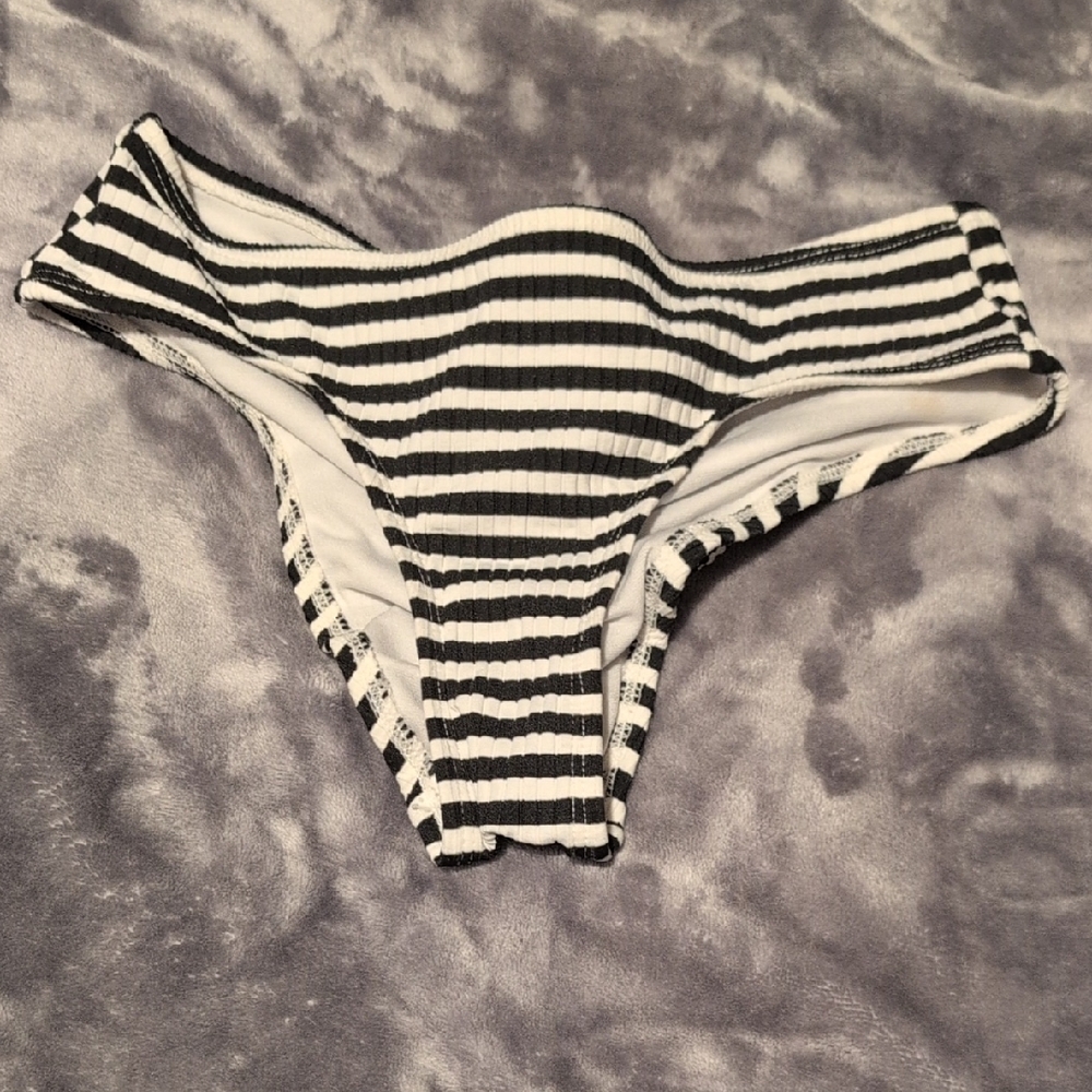 Xhilaration Black and White Striped Bikini with Crochet Trim
